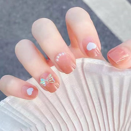 Full Sweetheart Short Square Beige Cute Press On Nails