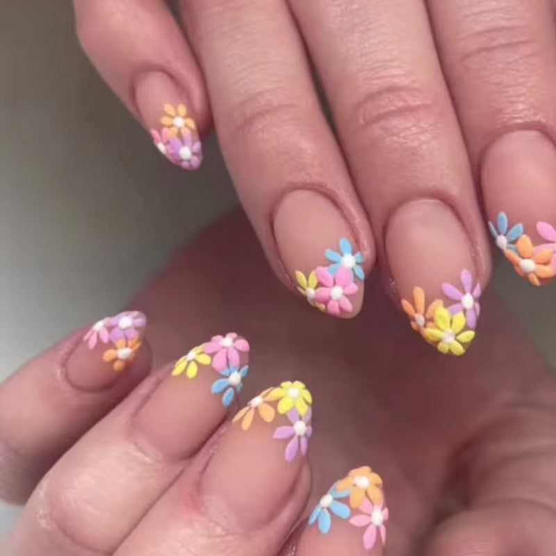 Thrown Under Short Oval Multicolor Floral Press On Nails