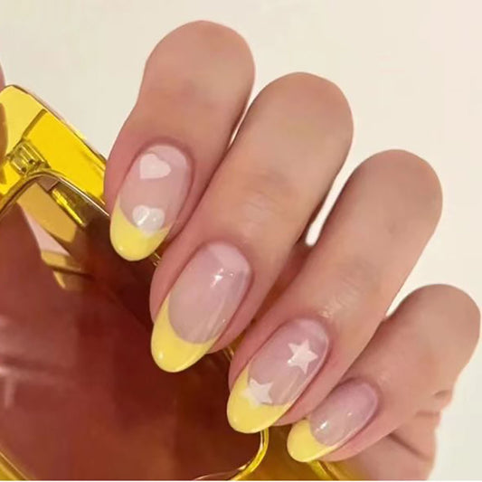 Any Idea Medium Round Yellow Cute Press On Nails