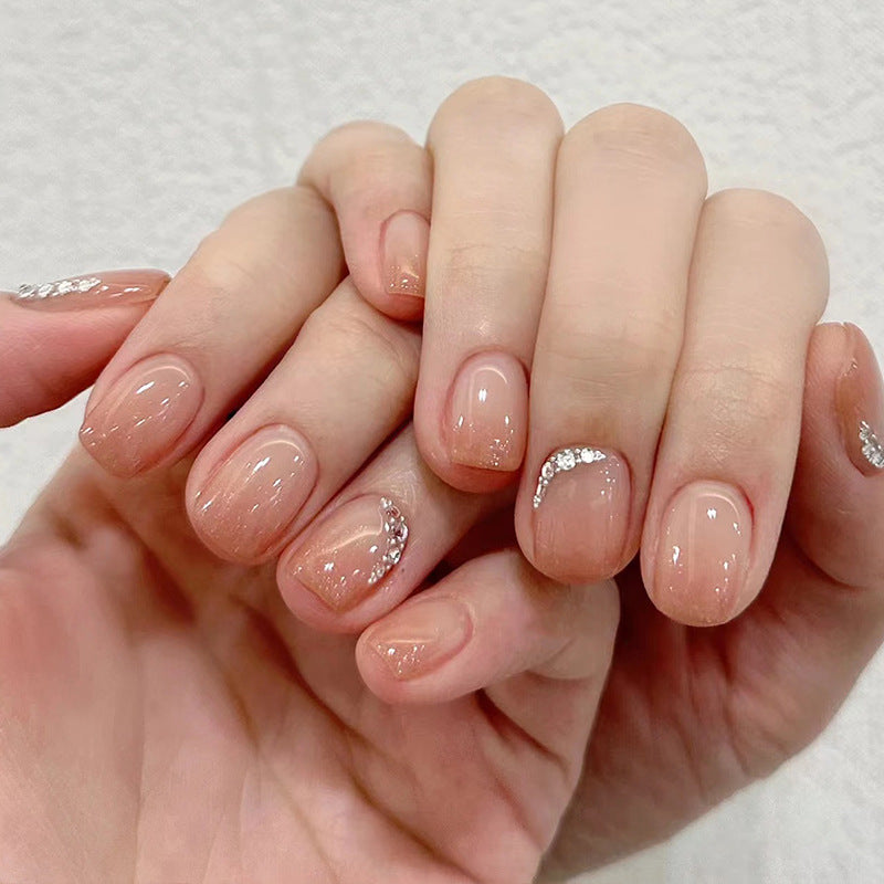 Bridal Bliss Short Length Square Beige Press On Nails with Sparkling Accents