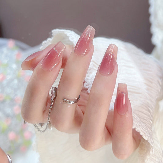 Elegant Romance Extra Long Coffin Pink Ombre Glitter Accent Press-On Nail Set