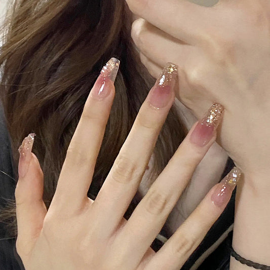 Glamorous Evening Long Coffin Pink Glitter Ombre Press-On Nail Set