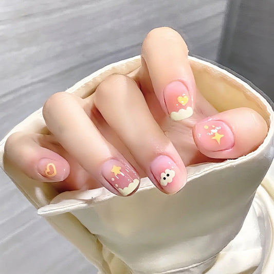 Enchanted Dreams Short Length Square Pink Press On Nail Set with Cloud and Star Accents