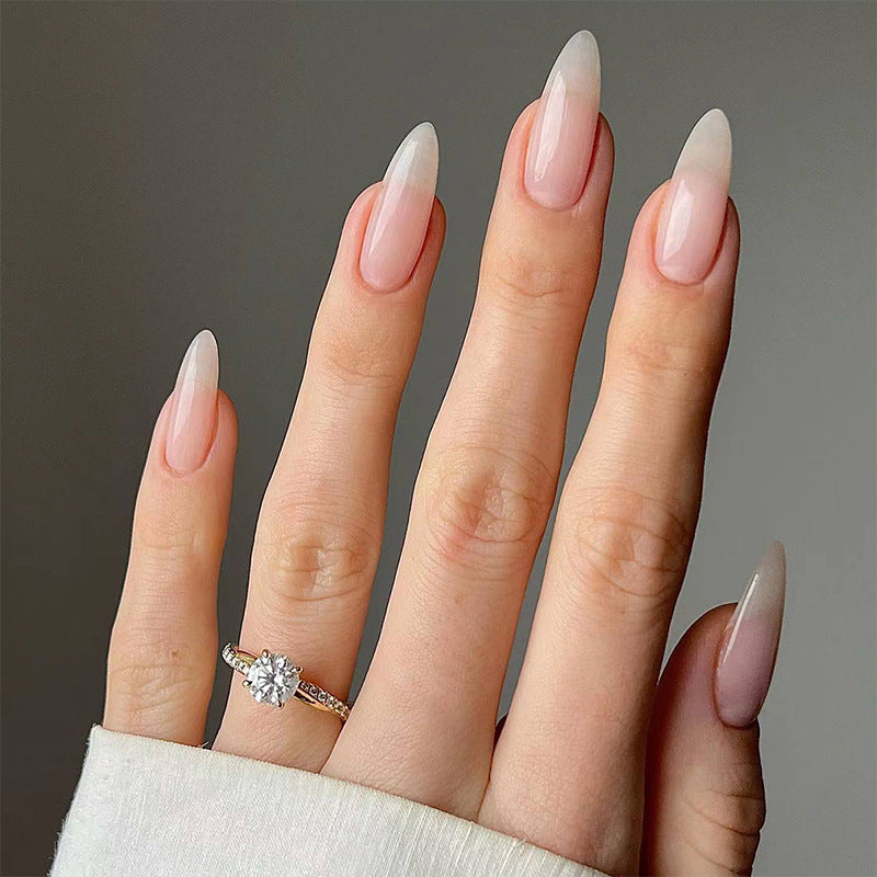 Elegant Bridal Bliss Long Almond Ombre Pink Press On Nail Set with Glossy Finish