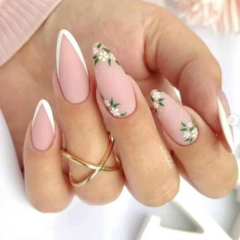 Spring Blossom Collection Long Almond Baby Pink Press On Nails with Floral Art Accents