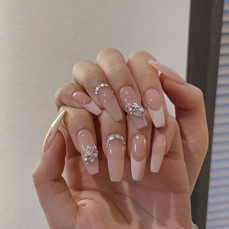 Queen Vibes Long Coffin Beige Studded Press On Nails