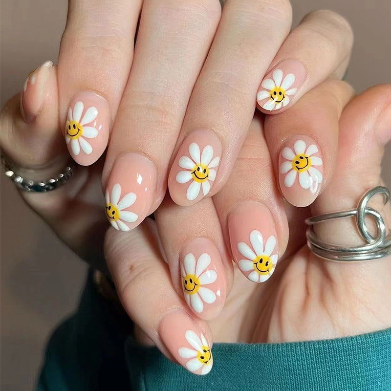 Daisy Lady Short Round Yellow Spring Press On Nails