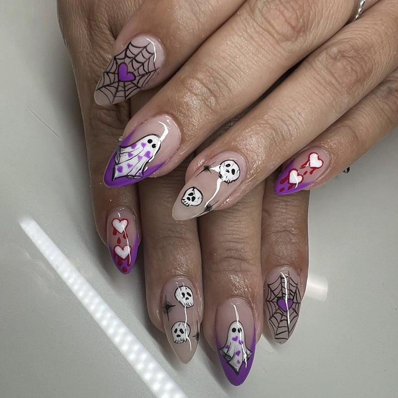 Ghostly Love Medium Almond Purple Halloween Press On Nails