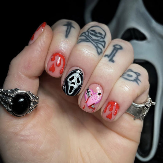 Scream Knife Short Round Multicolor Halloween Press On Nails