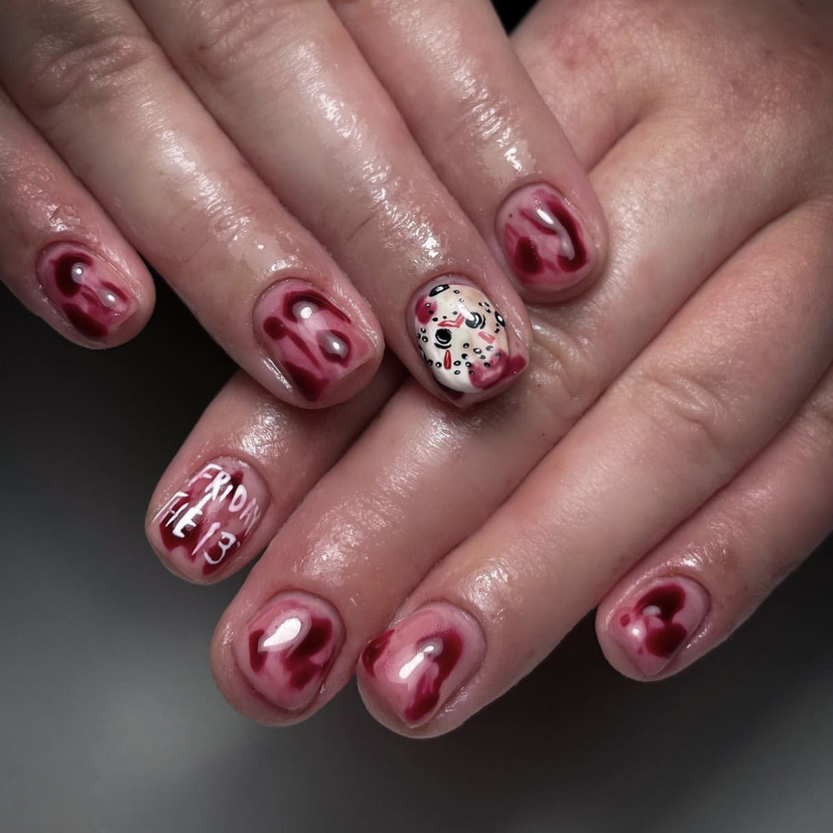 Friday 13 Short Squoval Red Halloween Press On Nails