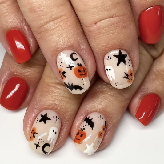 All Of The Fall Things Medium Round Multicolor Fall Press On Nails