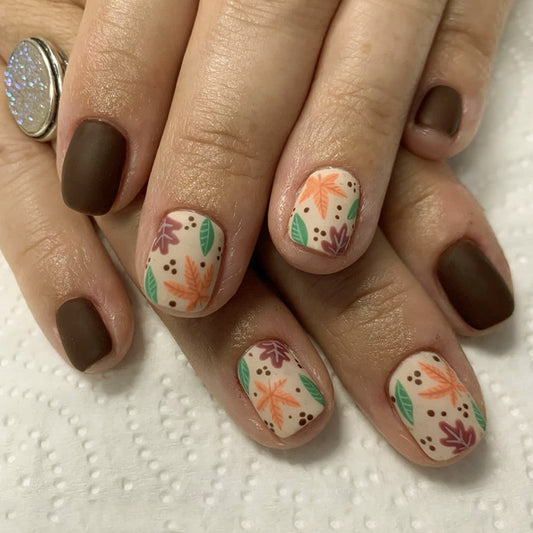 Turkey Time Short Squoval Brown Fall Press On Nails