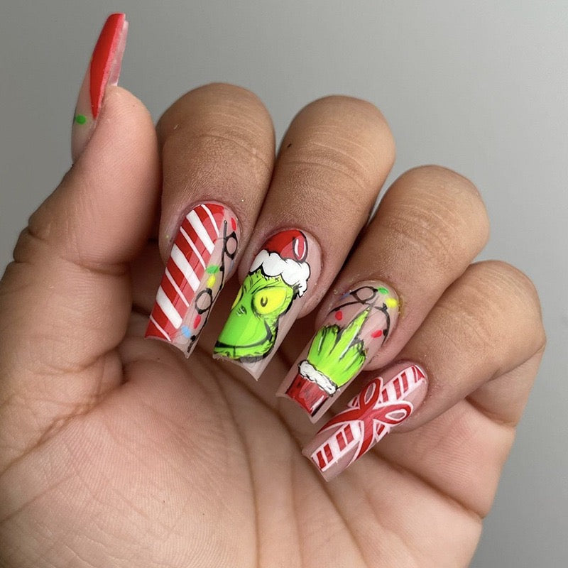 Mister Mean One Long Coffin Green Holiday Press On Nails