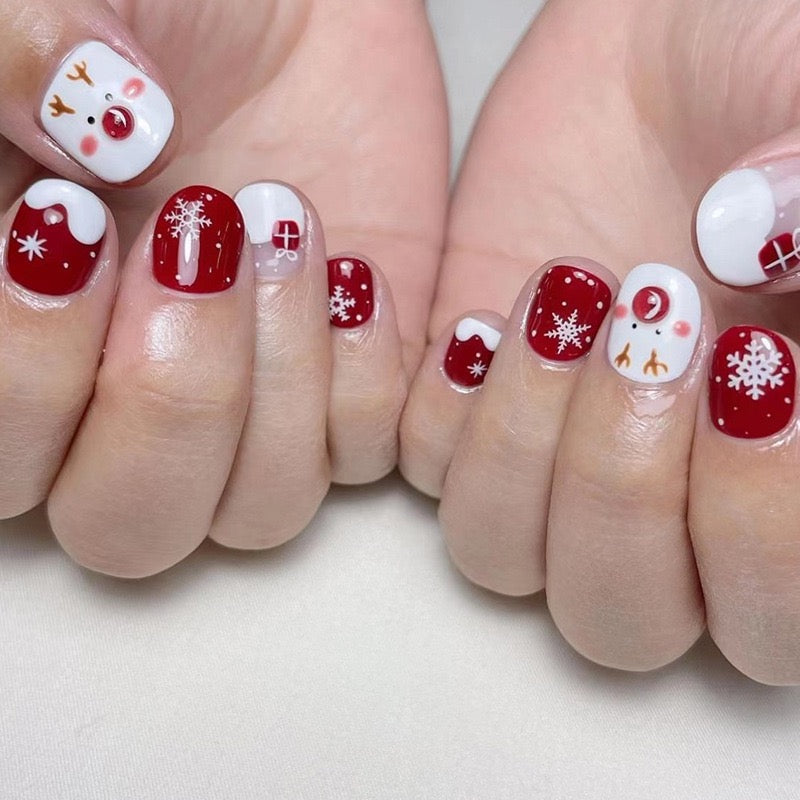 Playing In The Snow Short Squoval Red Winter Press On Nails