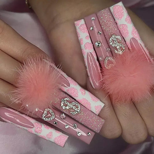 Club Mama Long Coffin Pink Bold Press On Nails