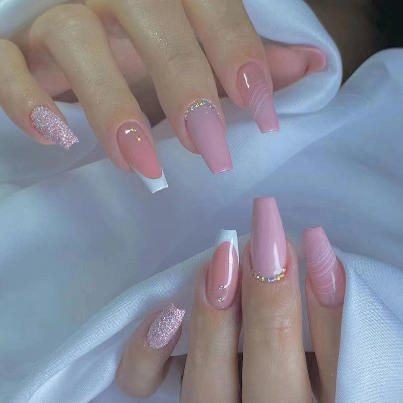 Antifragile Medium Coffin Pink Glitter Press On Nails
