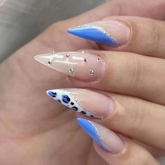 Willow Medium Stiletto Blue Animal Pattern Press On Nails