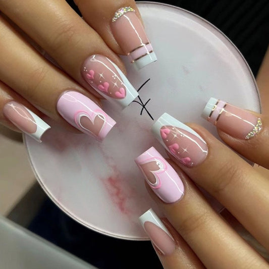 Coloring Book Medium Coffin Pink Abstract Press On Nails