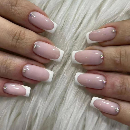 XOXO BFF Medium Square Beige French Tips Press On Nails