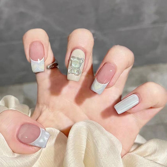 Favorite Teddy Medium Squoval Beige Cute Press On Nails