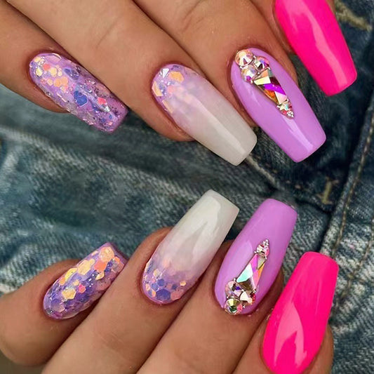 Barbie Bold Long Coffin Pink Glitter Press On Nails