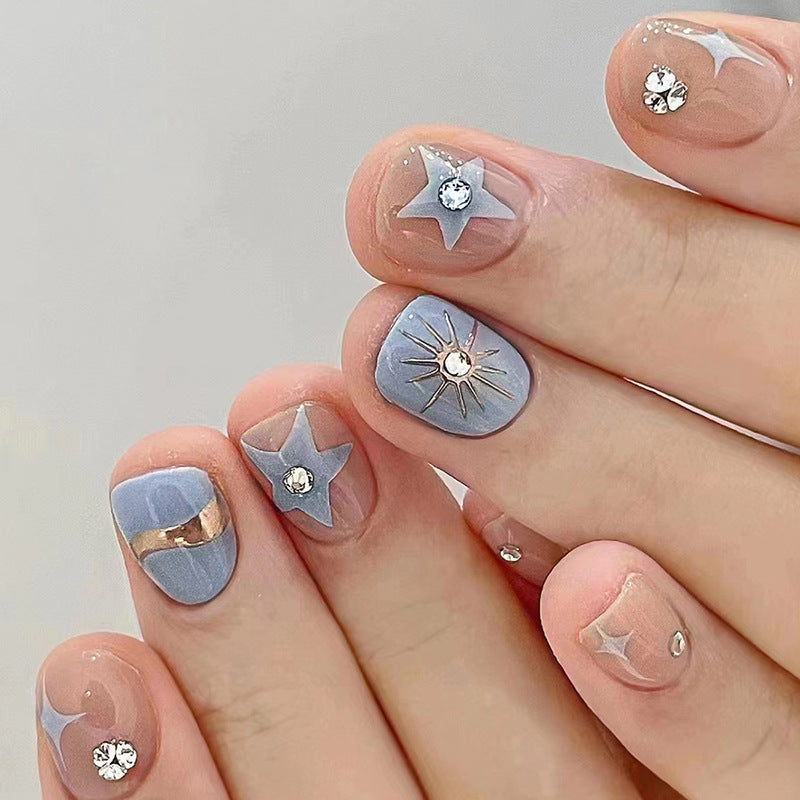 Greek Yogurt Short Square Blue Astrology Press On Nails