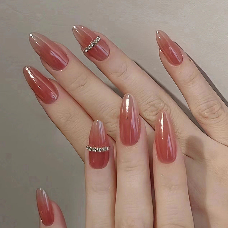 Etiquette Class Long Almond Pink Jelly Press On Nails