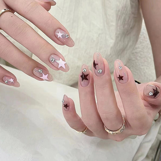 A Superstar Show Medium Oval Pink Bold Press On Nails