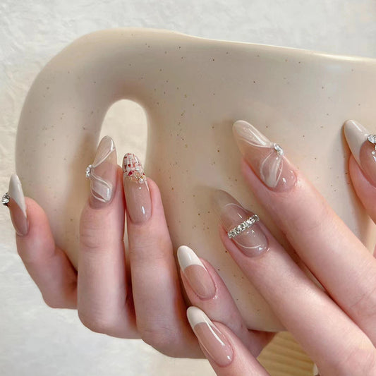 How It Is Long Almond Beige Studded Press On Nails