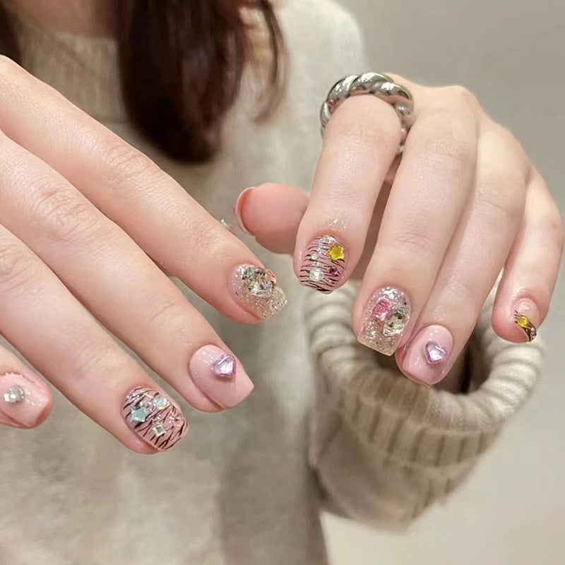 Predicted Short Square Pink Studded Press On Nails