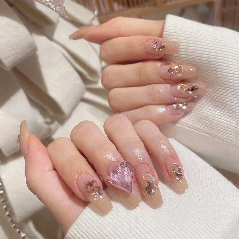 Cozy Galaxy Long Coffin Pink Studded Press On Nails