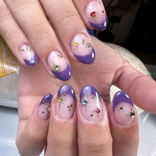 Galaxy Stars Short Round Multicolor Astrology Press On Nails