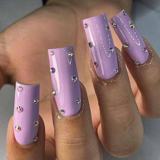 Our Spot Long Square Purple Studded Press On Nails