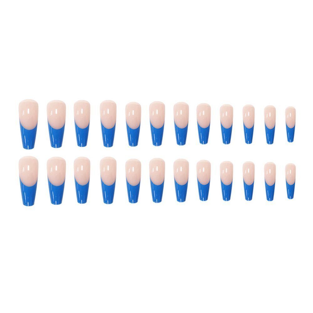 Drop.A Like Long Coffin Blue French Tips Press On Nails