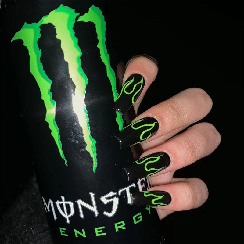 Monster Long Coffin Green Bold Press On Nails