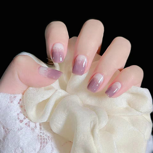 Elegant Bridal Collection Medium Square-Shaped Lavender Ombre Press On Nail Set with Glossy Finish