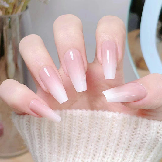 Elegant Ombre Bliss Long Coffin Pink Gradient Press On Nail Set with Seamless Fit